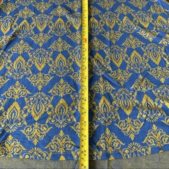LuLaRoe NWT Perfect T Blue Gold Fleur-de-lis Knit Swing Top XXS - Picture 8 of 16